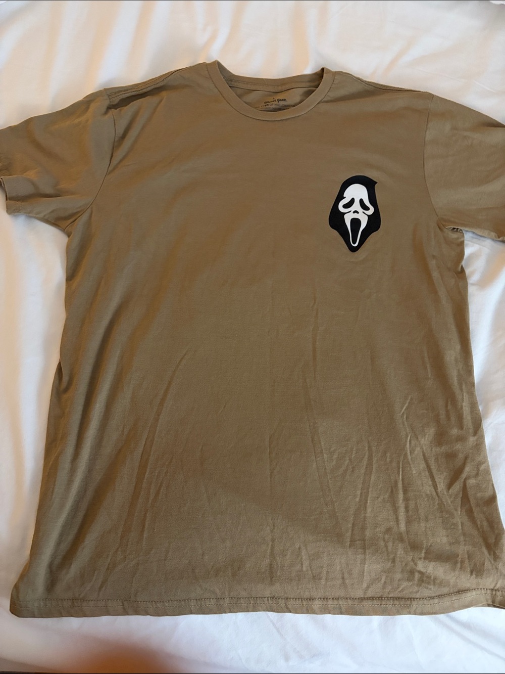 Khaki Short-Sleeve Graphic Tee with Mask Patch